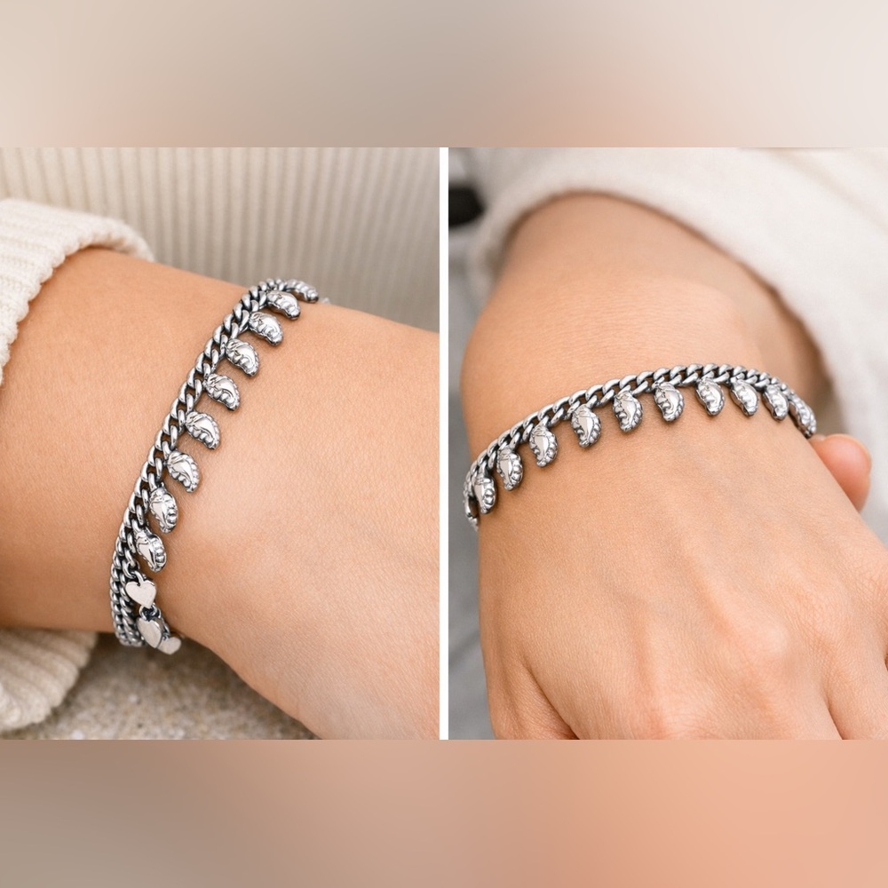 925 Italy Sterling Silver Leaf Fringe Charm bracelet(Payal) NJ100